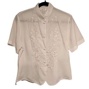 Vintage Susan Hutton Blouse Top Womens 8 Petite Embroidered Secretary Cottage